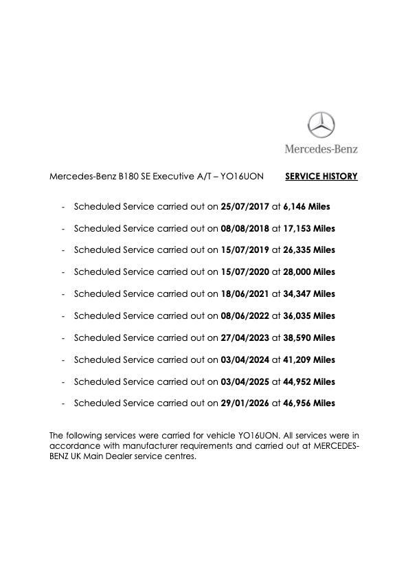 Mercedes-Benz B Class 1.6 B180 SE (Executive) MPV 5dr Petrol 7G-DCT Euro 6 (s/s) (122 ps)