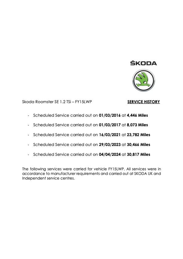 Skoda Roomster 1.2 TSI SE Action MPV 5dr Petrol Manual Euro 5 (86 ps)