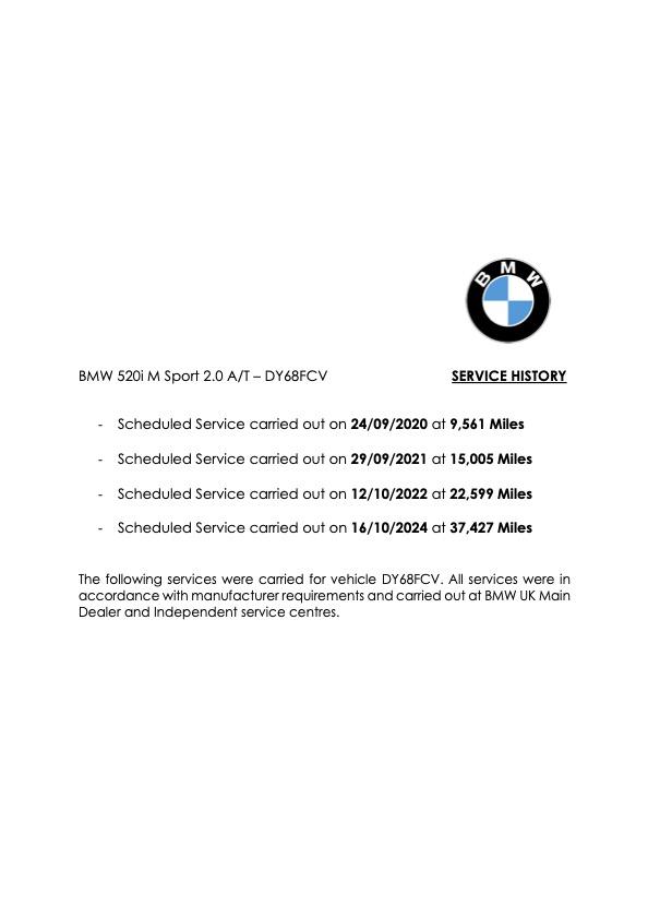 BMW 5 Series 2.0 520i GPF M Sport Saloon 4dr Petrol Auto Euro 6 (s/s) (184 ps)